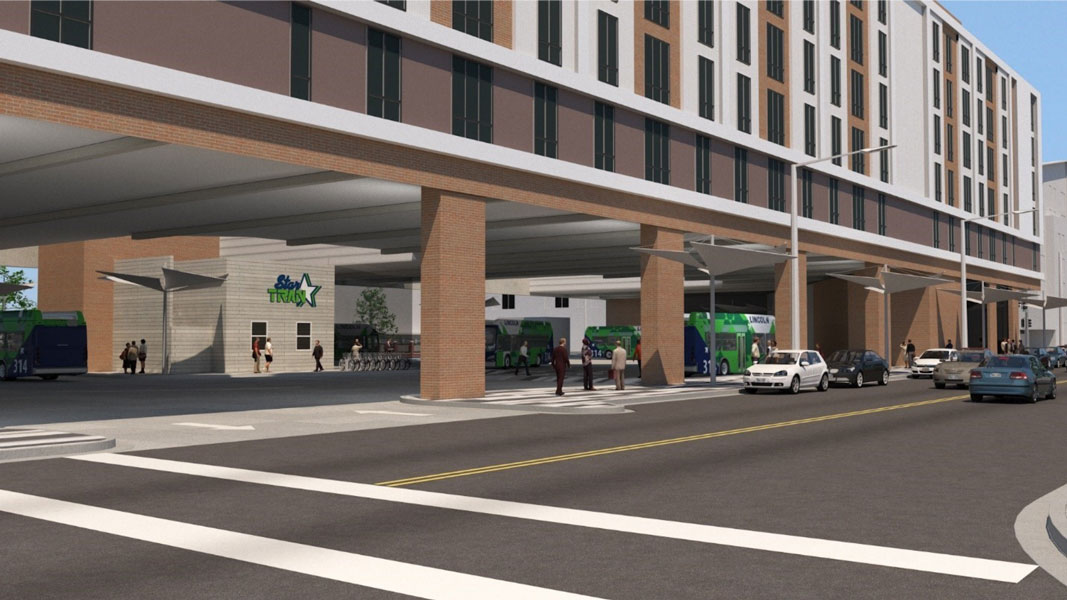 Concept rendering of potential multimodal transit center building