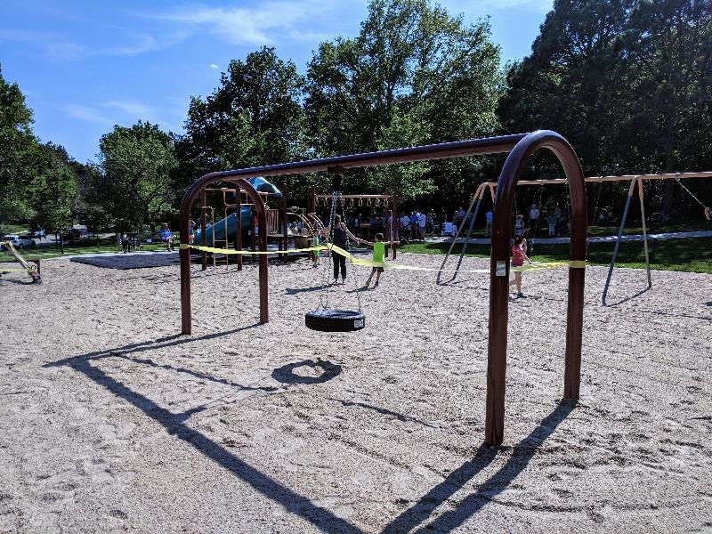 Bishop Heights Park playground and swings at the 2018 dedication.