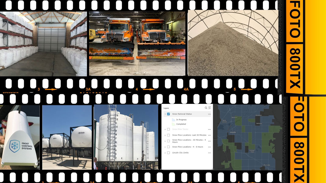 Collage of the different equipement and materials used by Lincoln Transportation and Utilities to keep the roads clear and safe