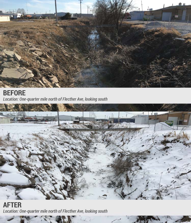 Before and After - location: one quarter mile north of Fletcher Avenue, looking south