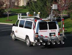 A specially equipped van collects digital images of the pavement surface