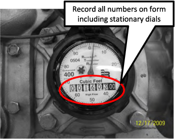 Record all numbers on form including stationary dials