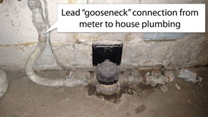 Photo of lead gooseneck at meter