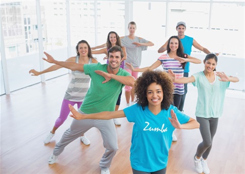 group of Zumba dancers in formation 