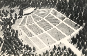 A black and white aerial photo of the earliest man made additions to the Pinewood Bowl. 