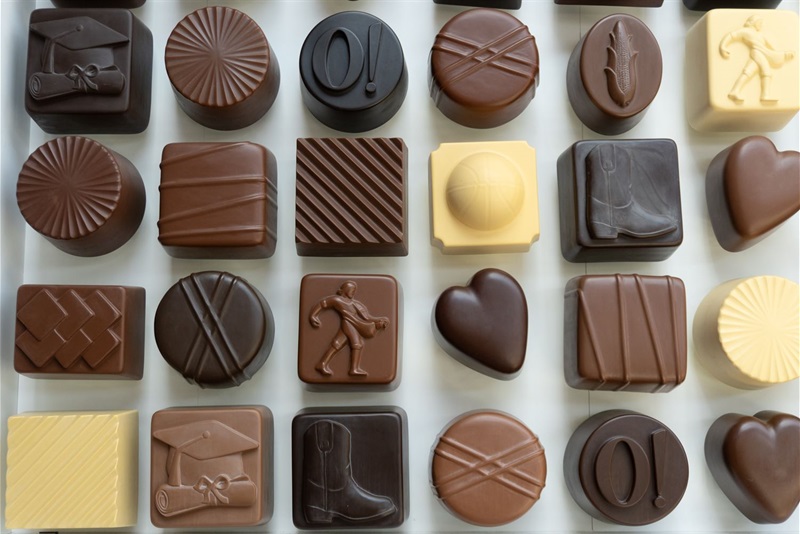 A detail shot of some of the pieces of fake chocolate. 