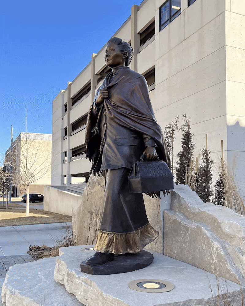 Rotating around the sculpture of Dr. Susan la Flesche Picotte to show all angles. 