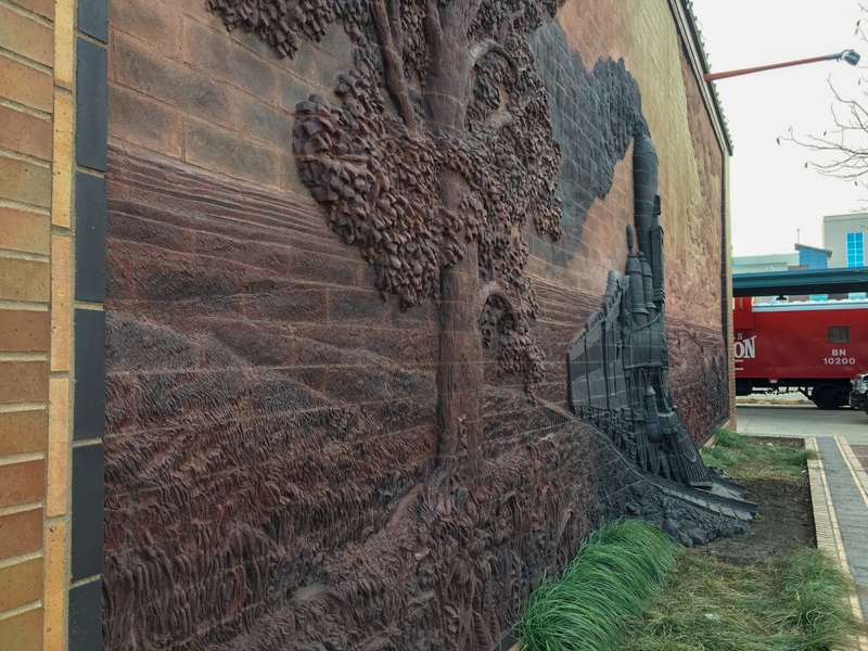 A picture showing the 3D quality of the Iron Horse Legacy mural