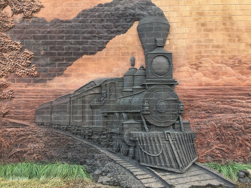 a close up of the Iron Horse Legacy mural, focusing on the train 