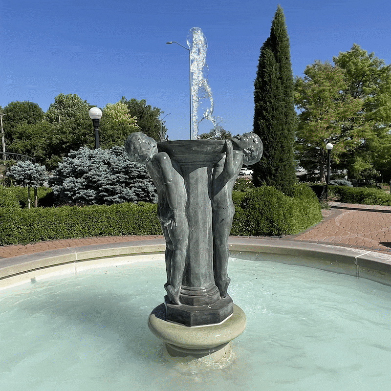 Rotating around the joy fountain to show all angles of the two cherubs playing with the water from the fountain. 