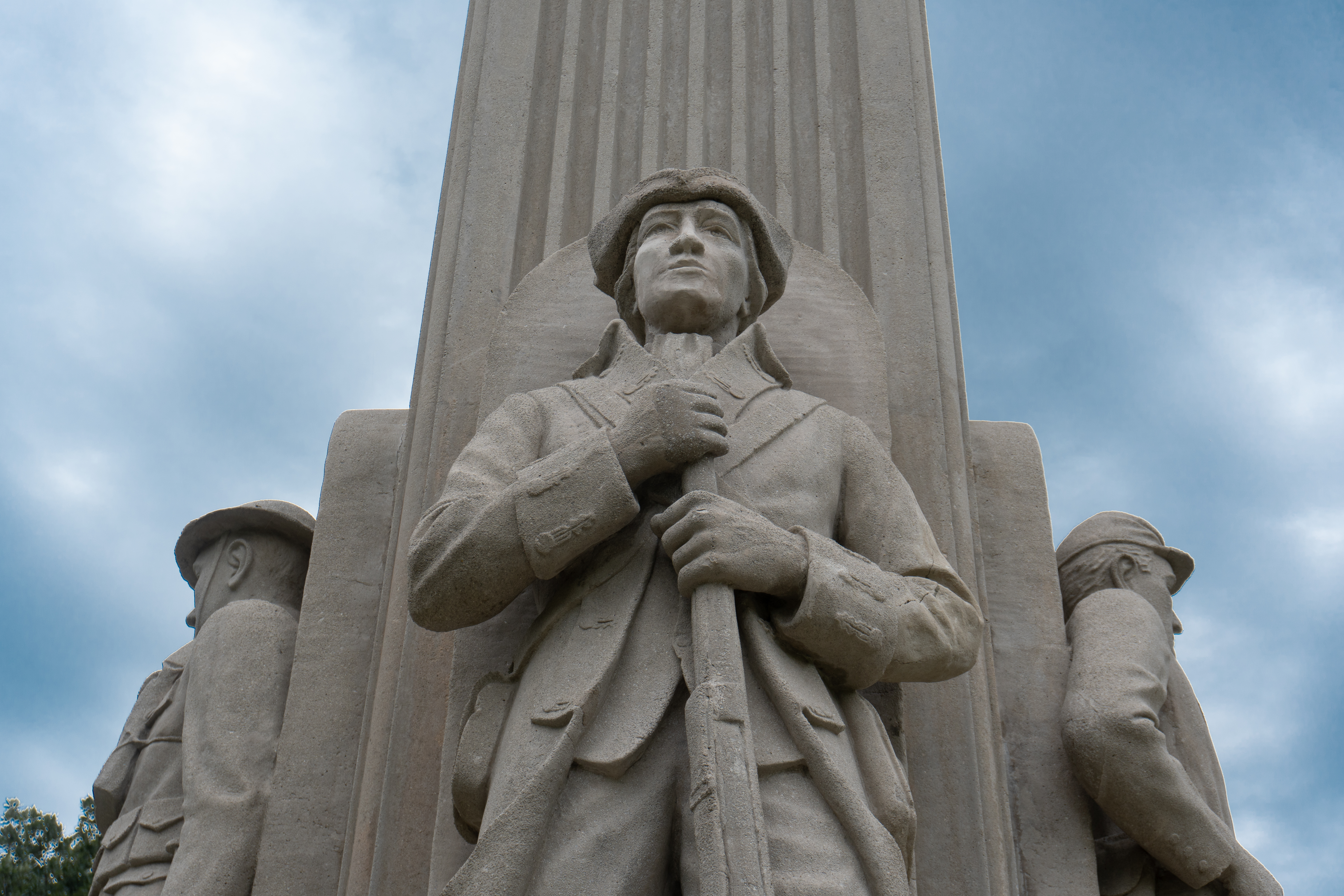 Close up of the revolutionary war figure on the War and Victory monument
