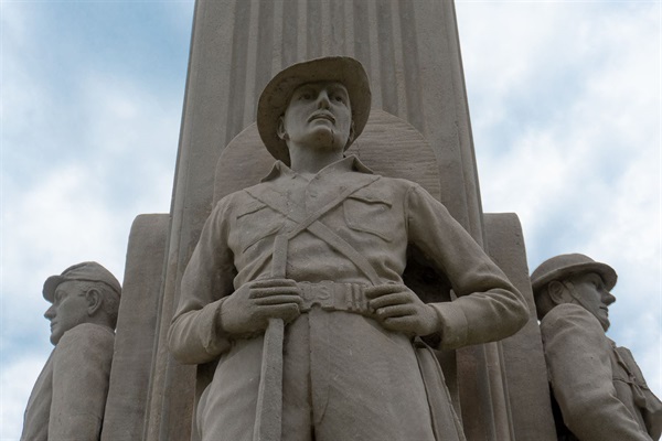 Close up of the Spanish-American war figure on the War and Victory monument