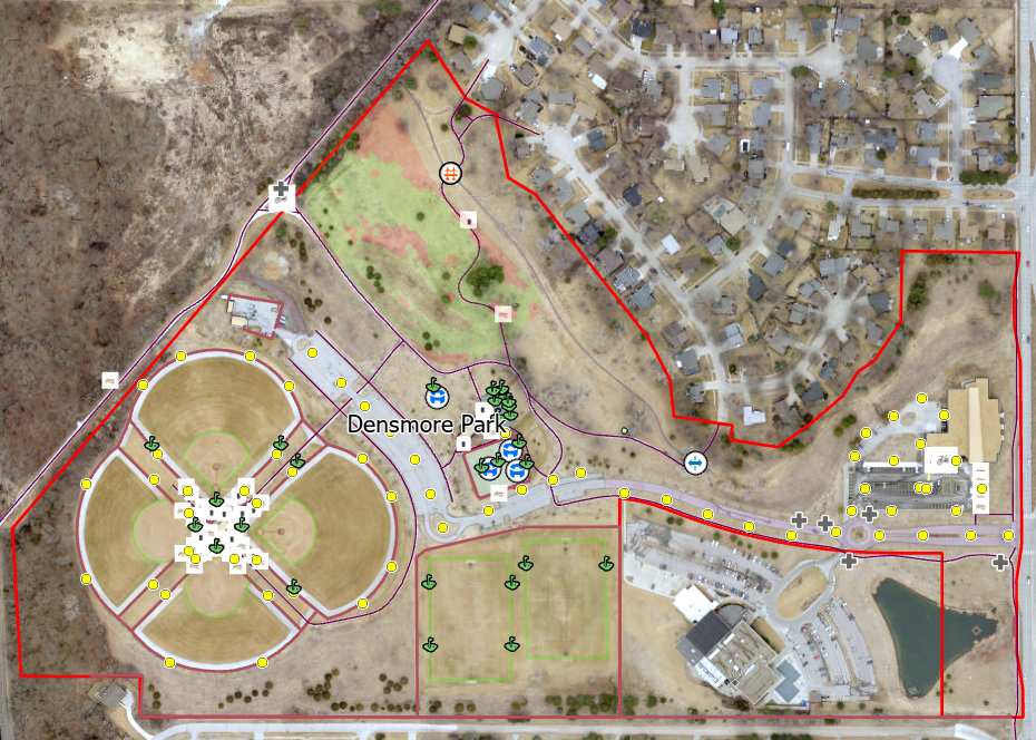 An aerial shot of a map of Densmore Park 