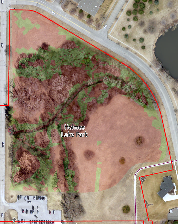 An aerial shot of a map of Holmes Lake Park 