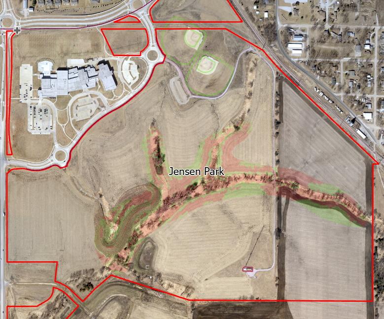 An aerial shot of a map of Jensen Park