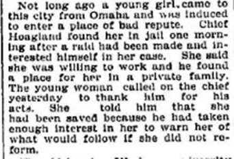Newspaper clipping describing Chief Hoagland helping a young girl in jail to reform