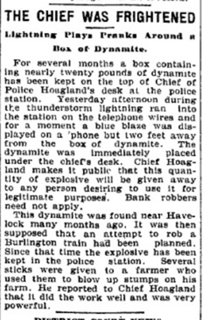 Newspaper clipping with headling 'The Chief Was Frightened