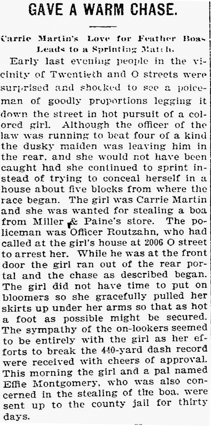 Newspaper clipping with headline 'Gave a Warm Chase'