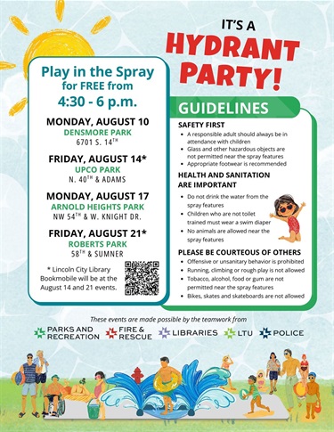Flyer for Hydrant Party locations in August 2026
