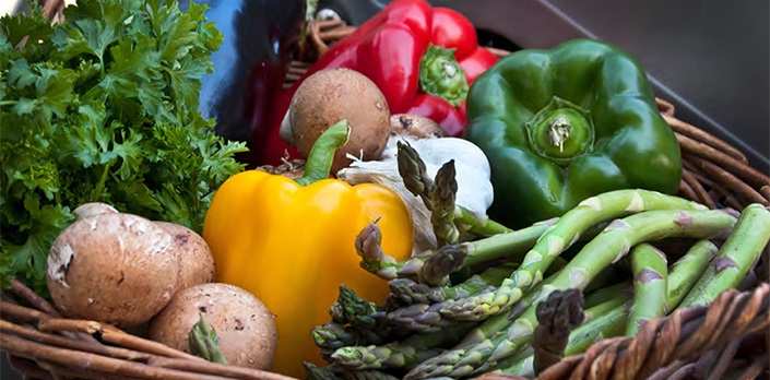 Photograph of basket of local food